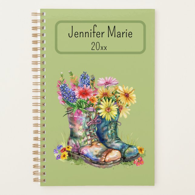 Flowers in Boots Personalize with Name, Year  Planner (Front)