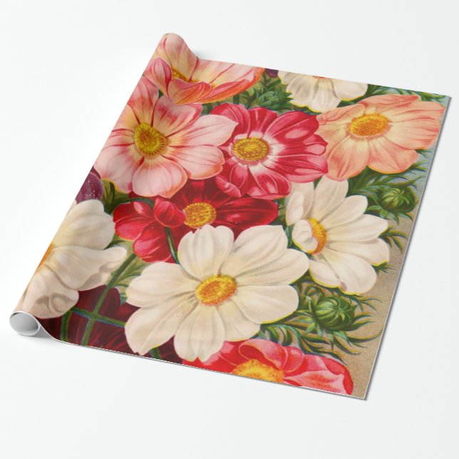Flowers in Colorful Bloom Wrapping Paper (Unrolled)