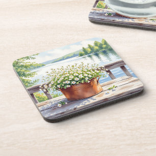 Flowers in Copper pot on Lakehouse Deck Beverage Coaster