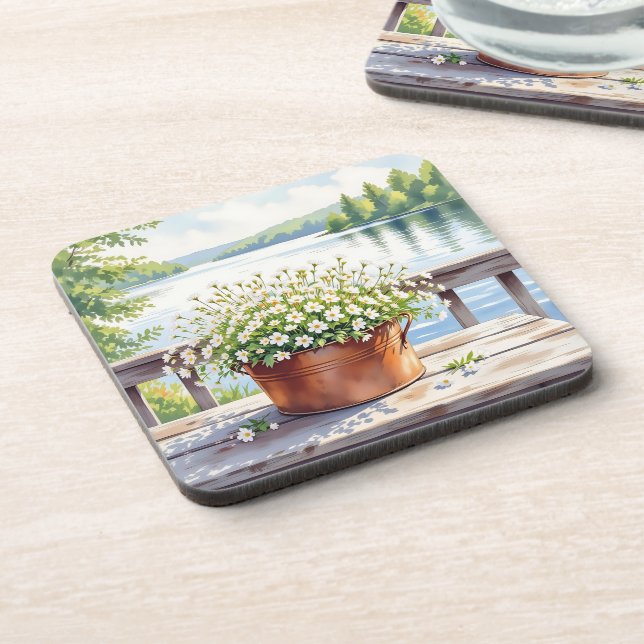 Flowers in Copper pot on Lakehouse Deck Beverage Coaster (Left Side)