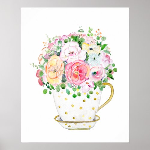 flowers in cup watercolor  poster