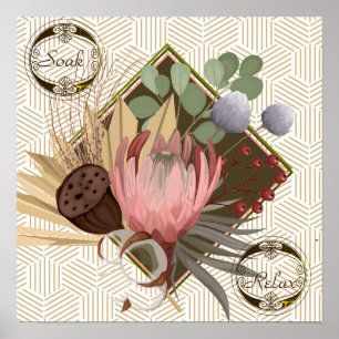 Flowers in Frame Text Soak Relax Modern Background Poster