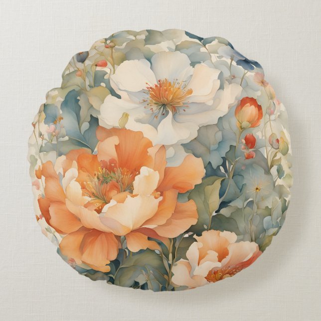 Flowers in gardern round pillow (Front)