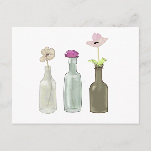 flowers in glass bottles . Pastel colors Postcard (Front)