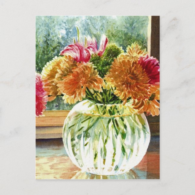 Flowers in Glass Vase Postcard (Front)
