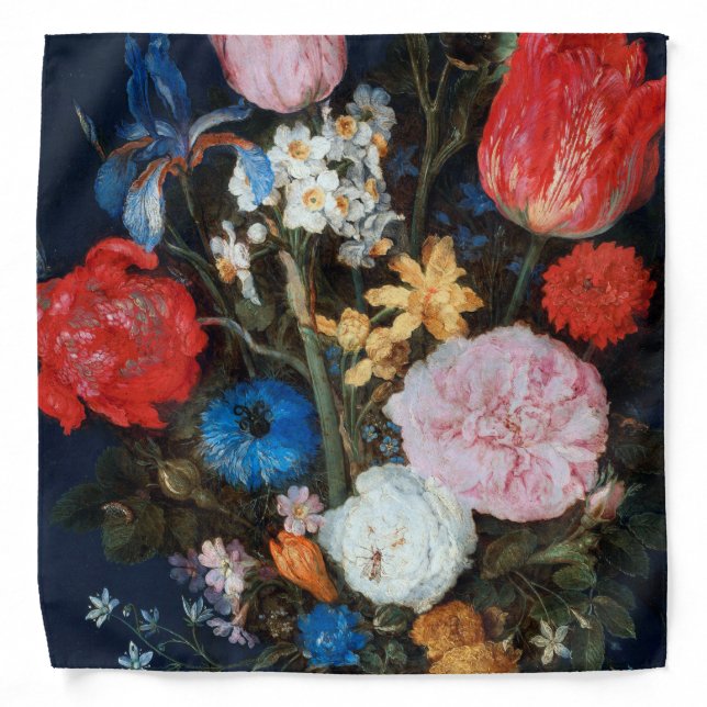 Flowers in Glass Vessel, Jan Brueghel the Elder Bandana (Front)
