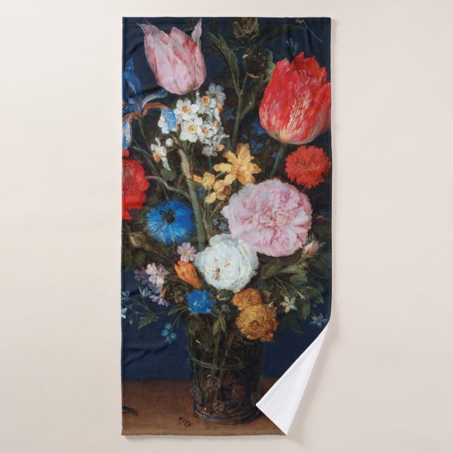Flowers in Glass Vessel, Jan Brueghel the Elder Bath Towel (Bath Towel)
