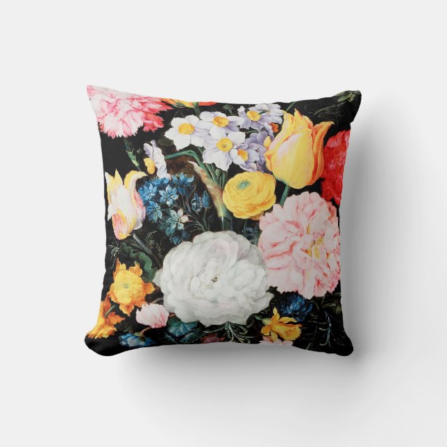 Flowers in Glass Vessel, Jan Brueghel the Younger Throw Pillow (Front)