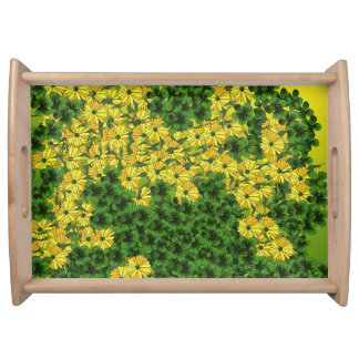 Flowers in Gold Serving Tray