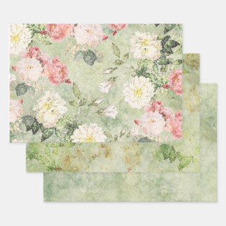 Flowers In Green Mosaic Style Wrapping Paper Shee