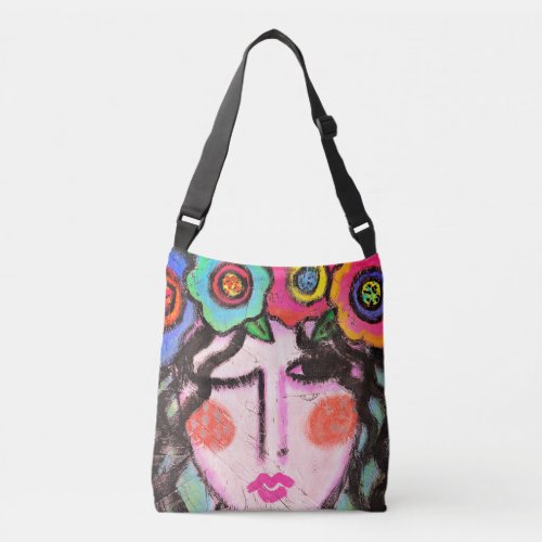 Flowers in Her Hair Abstract Art Crossbody Bag