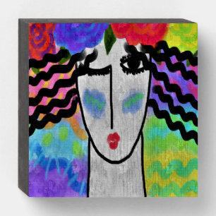 Flowers in Her Hair Abstract Digital Painting Wooden Box Sign