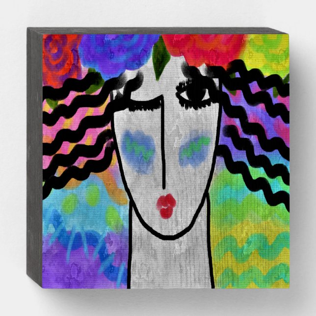 Flowers in Her Hair Abstract Digital Painting Wooden Box Sign (Front Horizontal)