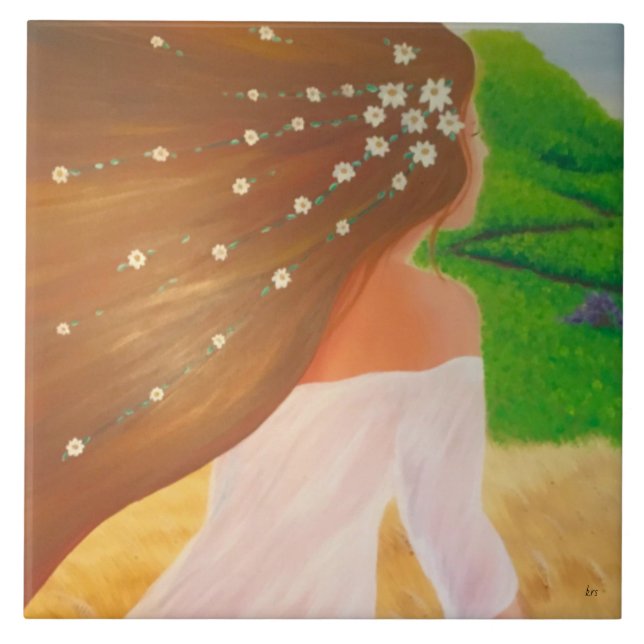 Flowers in Her Hair Ceramic Tile (Front)