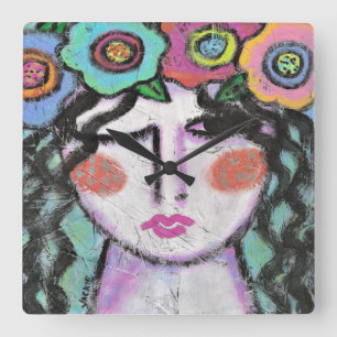 Flowers in Her Hair Square Wall Clock