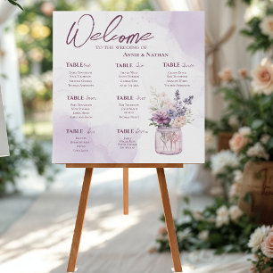 Flowers In Jar Peach Purple Wedding Seating Chart Faux Canvas Print