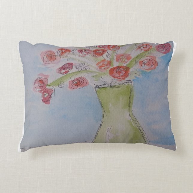 Flowers in Light Green Vase Accent Pillow (Front)
