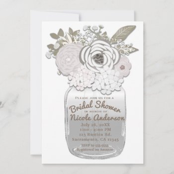 Flowers In Mason Jar Rustic Bridal Shower Floral Invitation by printabledigidesigns at Zazzle