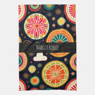 Flowers in Melon Red Psychedelic Pattern Kitchen Towel