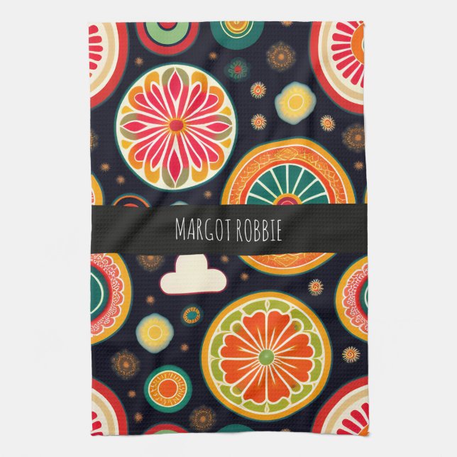 Flowers in Melon Red Psychedelic Pattern Kitchen Towel (Vertical)