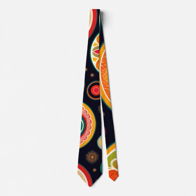 Flowers in Melon Red Psychedelic Pattern Neck Tie (Front)