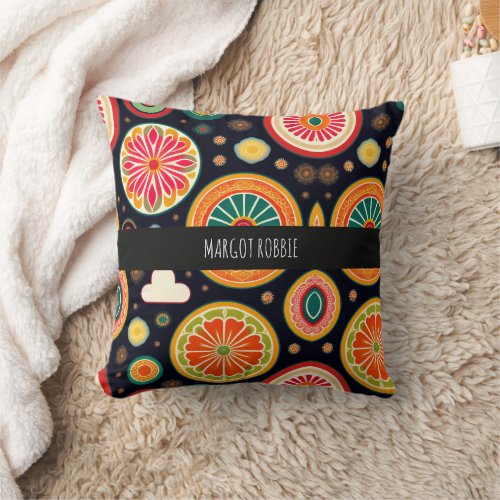Flowers in Melon Red Psychedelic Pattern Throw Pillow