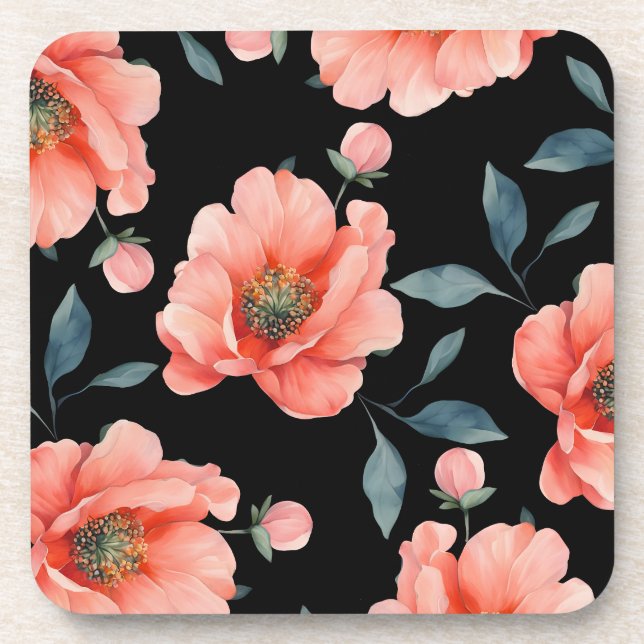 Flowers in night beverage coaster (Front)