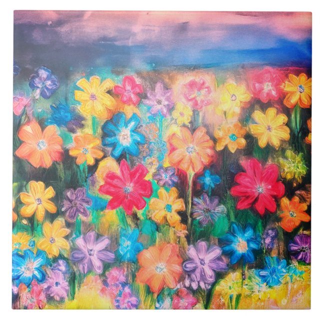 Flowers in Pastels Sangria - Tile (Front)