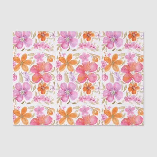 Flowers in Pink Orange Purple Tissue Paper (Front)