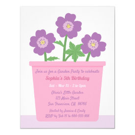  Flowers in Pink Pot Garden Birthday Party Invitations