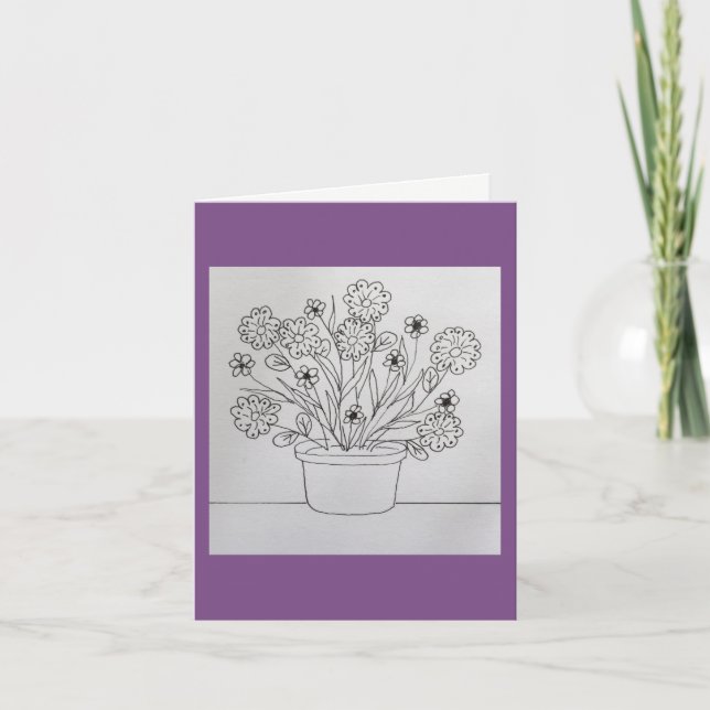 Flowers in Planter Coloring Book Card (Front)