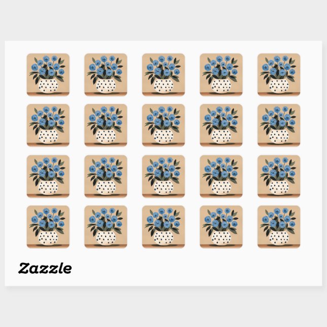 Flowers in Polka-Dot Vase Square Sticker (Sheet)