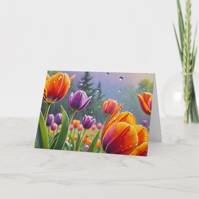 Flowers in rain thank you card (Front)