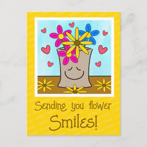 Flowers In Smiling Grocery Bag Thinking Of You Postcard