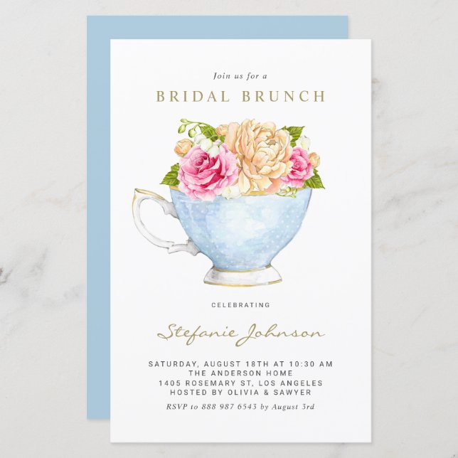 Flowers in Teacup Bridal Brunch Invitation (Front/Back)