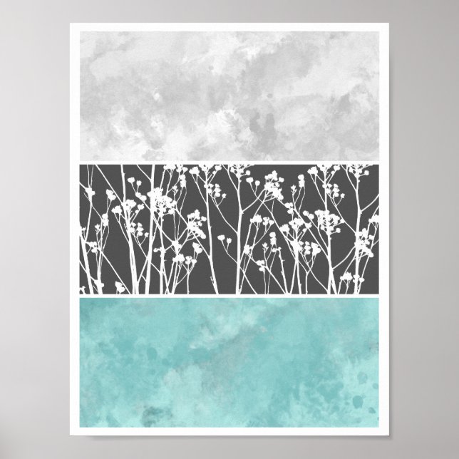 Flowers in teal and grays poster (Front)