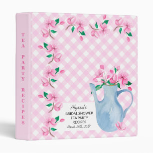Flowers in Teapot Gingham Tea Party Recipes Binder