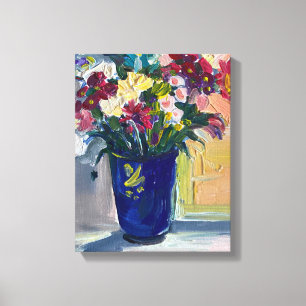 Flowers in the blue vase canvas print