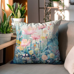  Flowers In The Spring Mid-Century Watercolor Throw Pillow