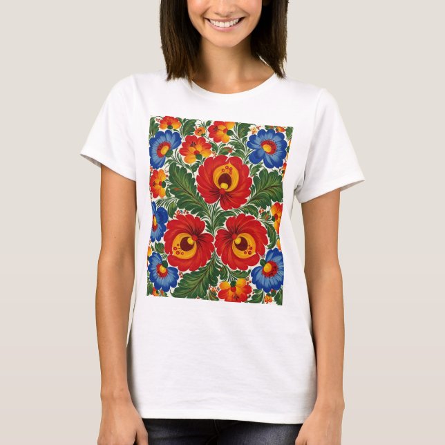 Flowers in the Ukrainian Petrykivsky Style T-Shirt (Front)