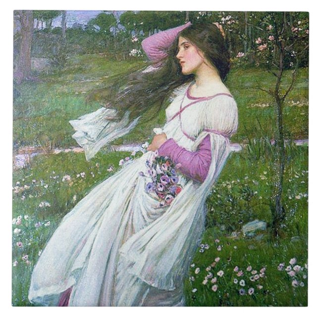 Flowers in the Wind, John William Waterhouse Ceramic Tile (Front)