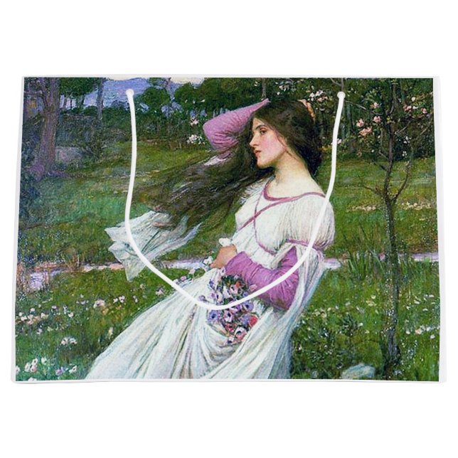 Flowers in the Wind, John William Waterhouse Large Gift Bag (Front)