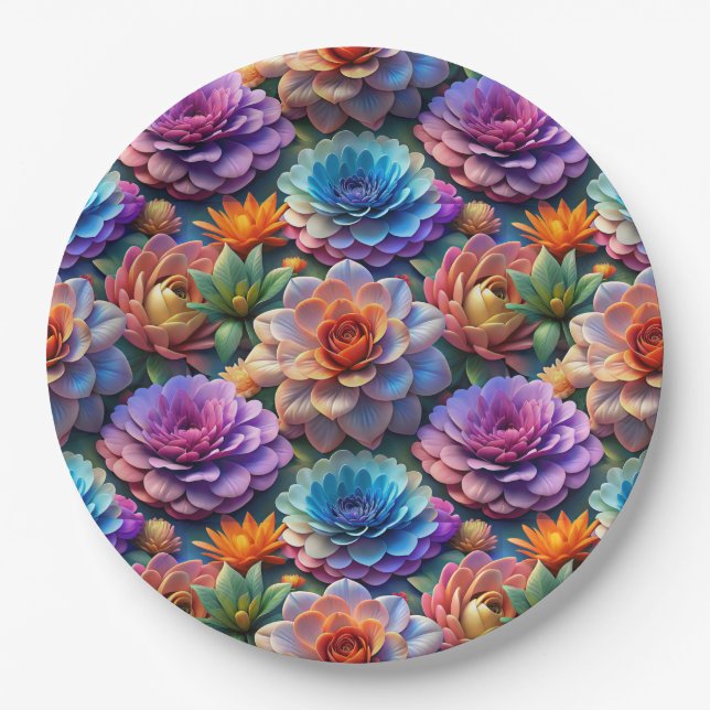 Flowers In Three D Paper Plates (Front)