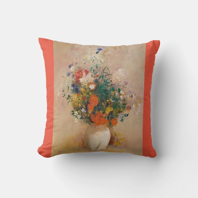Flowers in vase orange red portrait throw pillow (Front)