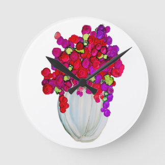 Flowers in Vase Round Clock