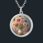 Flowers in vase silver plated necklace<br><div class="desc">Flowers in vase</div>