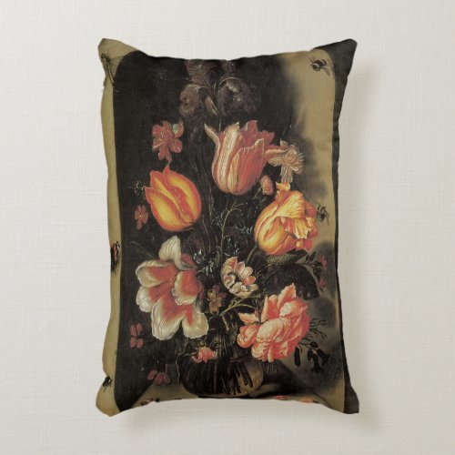 Flowers in Vase Vintage Baroque Floral Still Life Accent Pillow