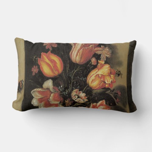 Flowers in Vase Vintage Baroque Floral Still Life Lumbar Pillow