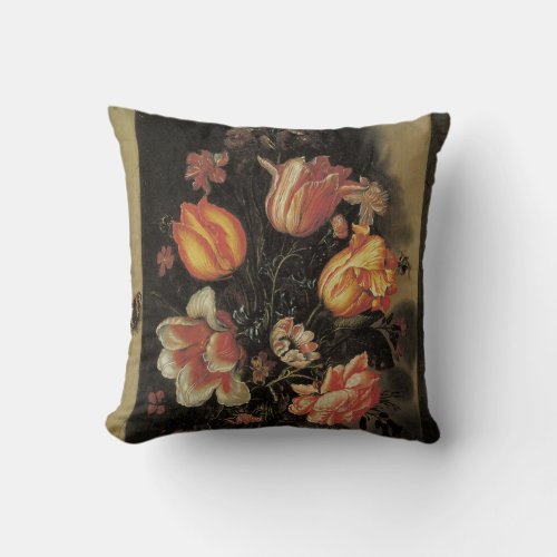 Flowers in Vase Vintage Baroque Floral Still Life Throw Pillow