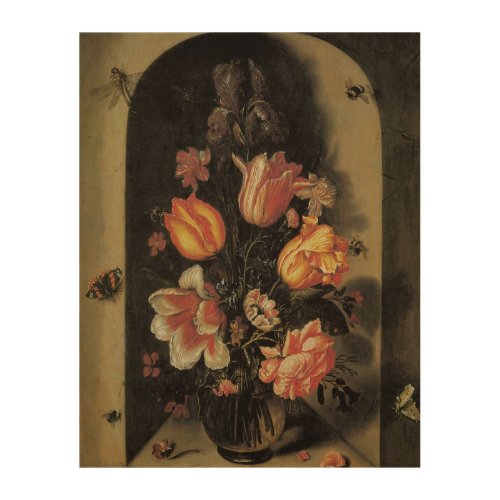 Flowers in Vase Vintage Baroque Floral Still Life Wood Wall Decor